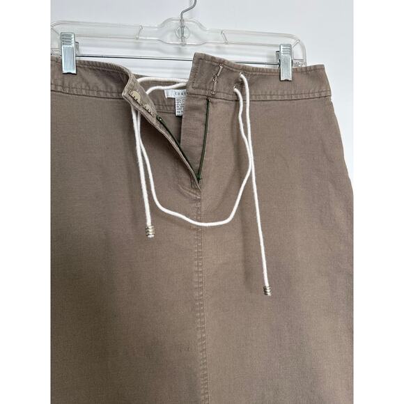 Co & Eddy Linen mix midi khaki skirt front tie side slits size 10 - Picture 8 of 10